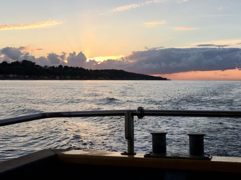 Bagenden af en båd med udsigt ud over horisonten